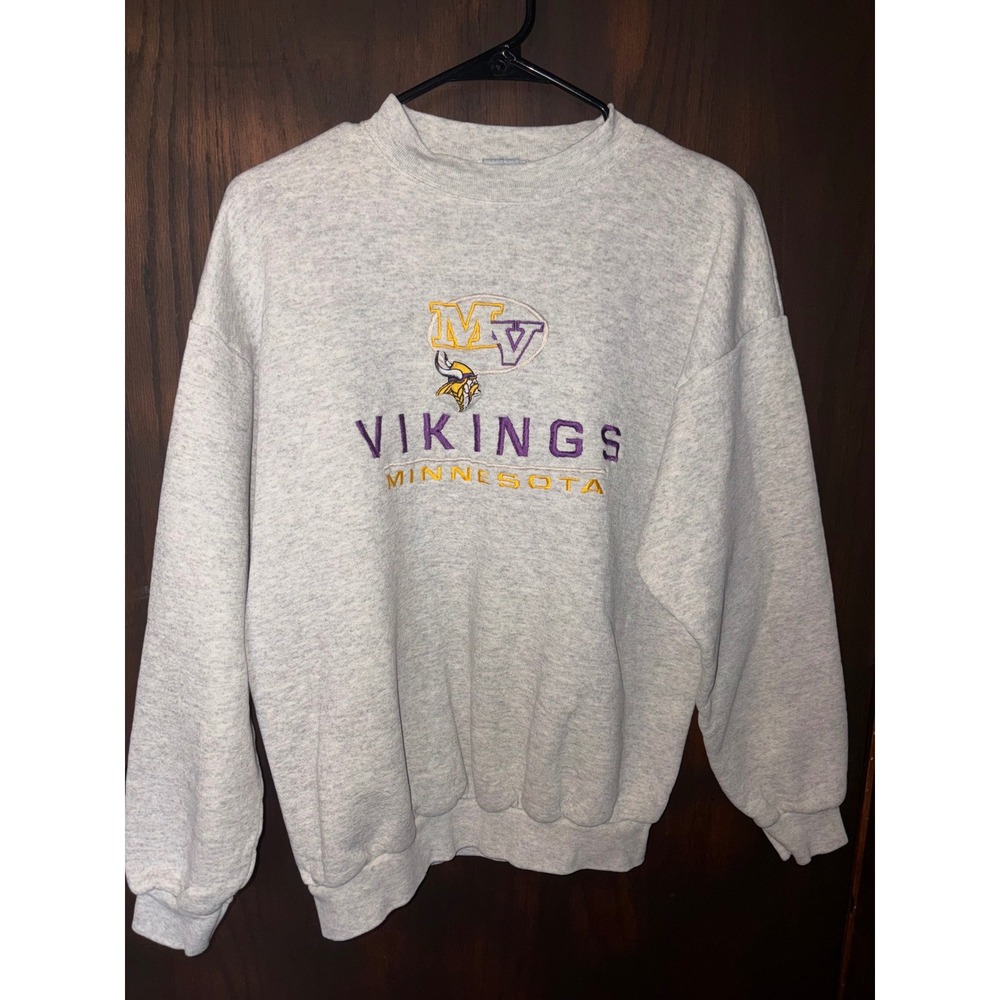 Vintage Logo 7 Minnesota Vikings Sweatshirt Mens Large Gray Embroidered NFL 90s